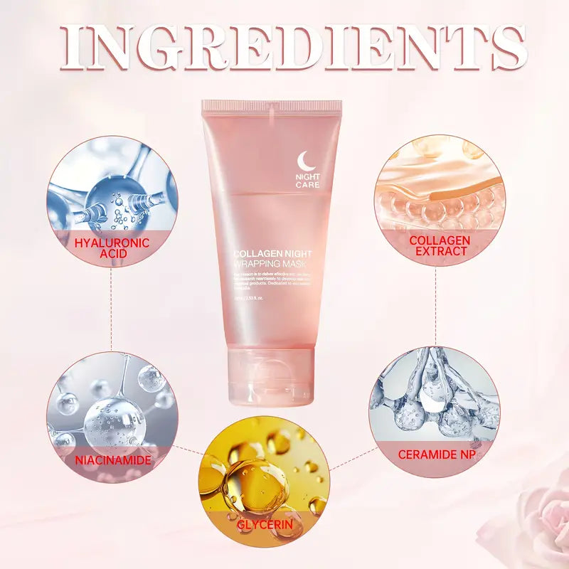 Collagen Night Wrapping Face Mask 🌜🧴✨ With Nicotinamide & Hyaluronic Acid, Collagen Extract 💆‍♀️
